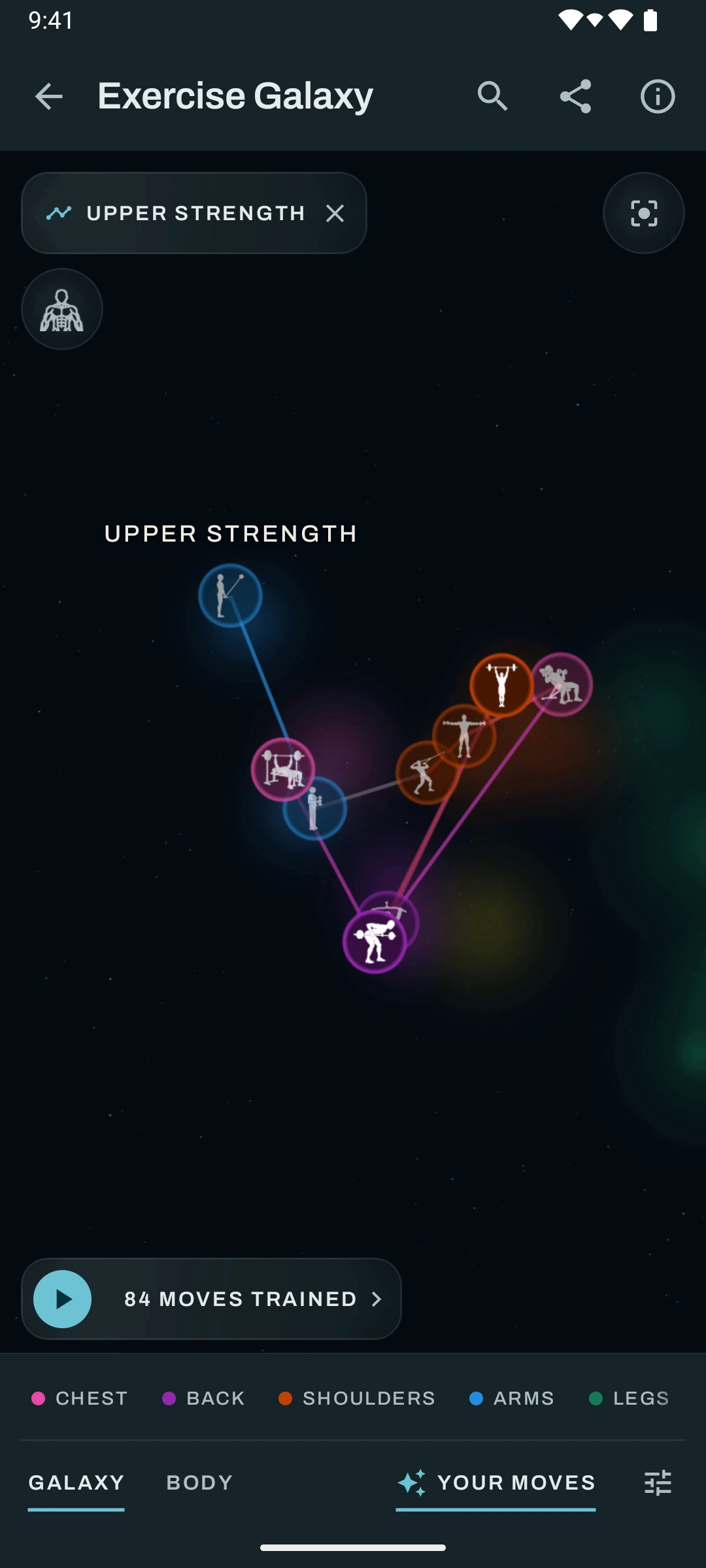 The Upper Strength sample routine shown as a constellation in Kinoku