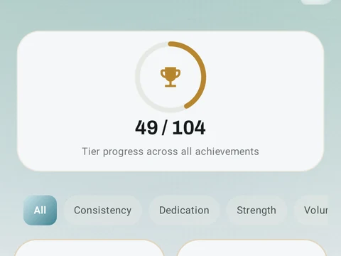 Kinoku Achievements screen populated with fictional sample training data.