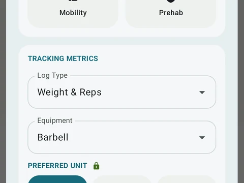 Kinoku Exercise Library screen populated with fictional sample training data.