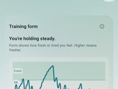 Kinoku Training Form Curve screen populated with fictional sample training data.