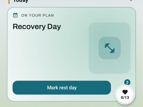 Kinoku Rest Day Tracker screen populated with fictional sample training data.