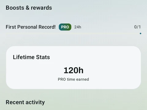 Kinoku Rewards screen populated with fictional sample training data.