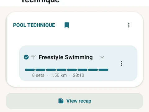 Kinoku Swim Training screen populated with fictional sample training data.