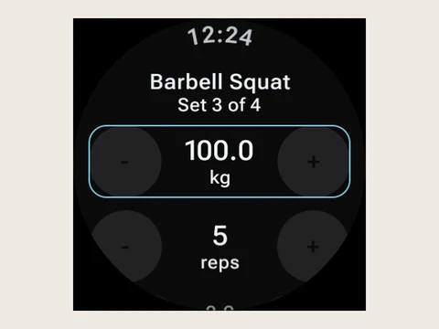 Kinoku Wear OS screen populated with fictional sample training data.
