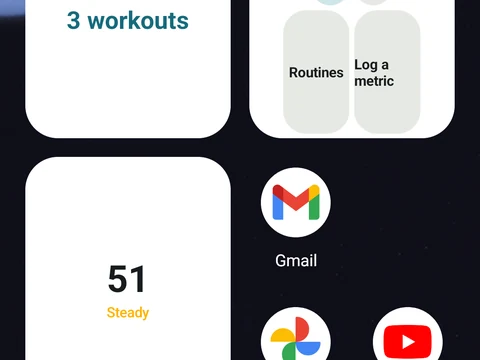 Kinoku Widgets & Shortcuts screen populated with fictional sample training data.