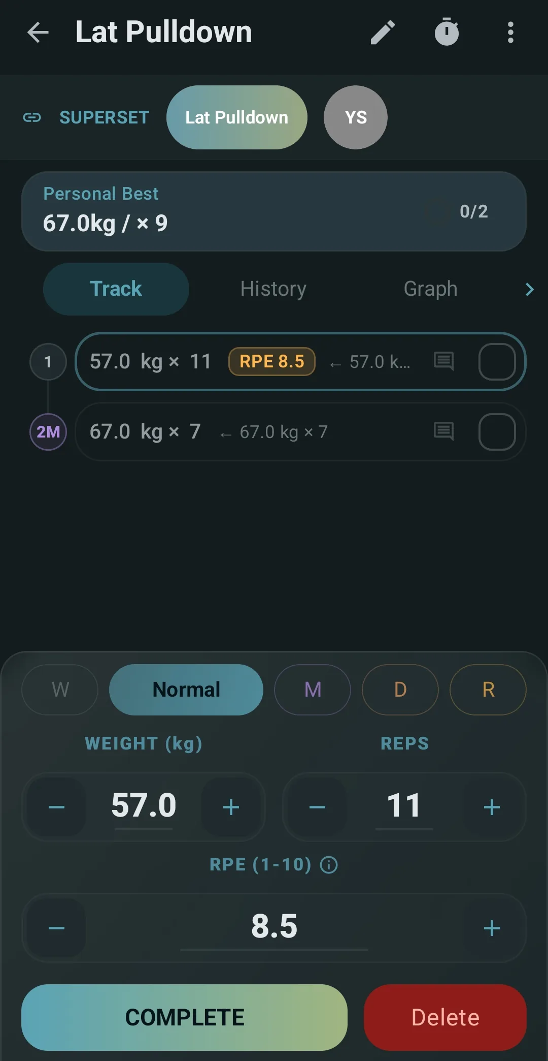 Set entry, mid-workout