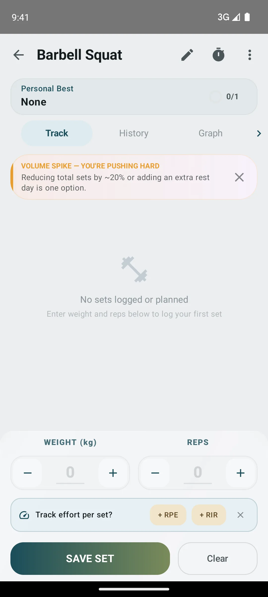 Active-exercise screen