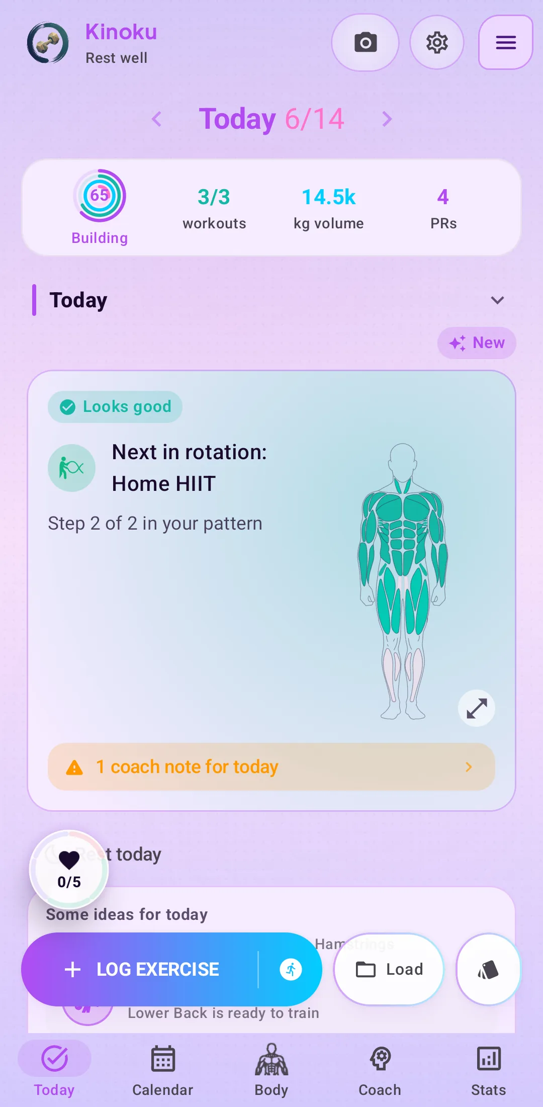 Kinoku Today screen rendered in the expressive Vaporwave scene and theme treatment.