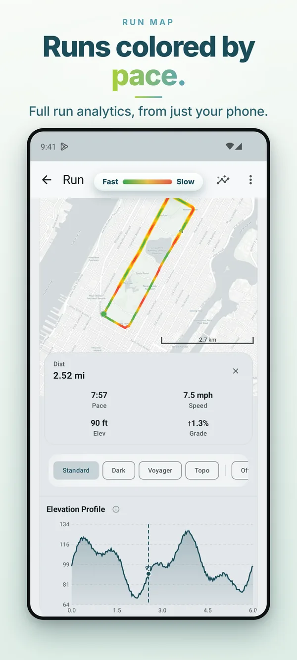 Play Store screenshot: Runs colored by pace