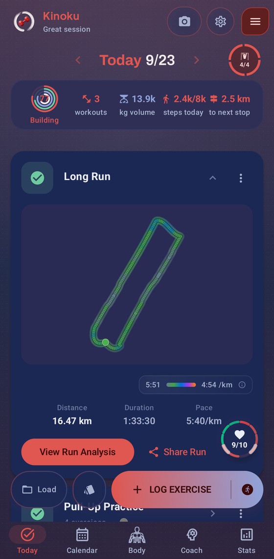 The Today screen in the Ensō Red theme, dark mode